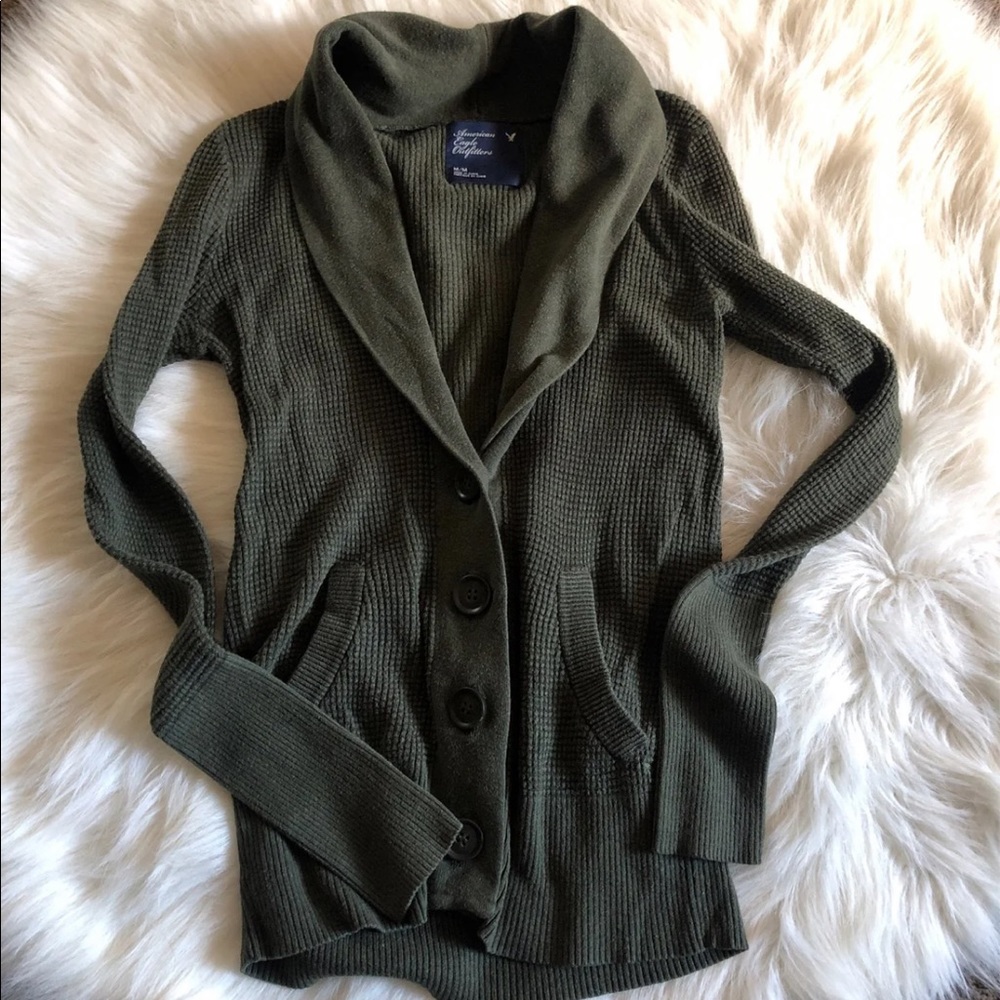 American eagle waffle cardi medium army green